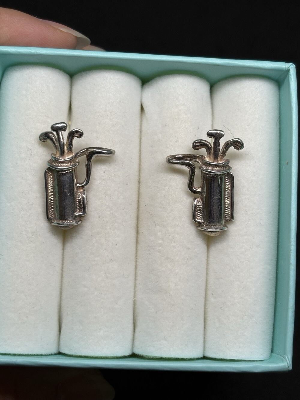 VTG 925 Sterling Silver Mexico Golf Club Pierced Earrings Sports Retro Outdoorsy